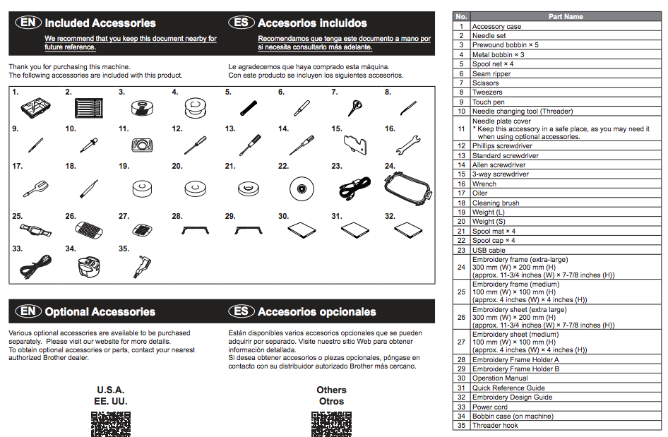 PR1X: Single Needle Embroidery Machine, Included Accessories