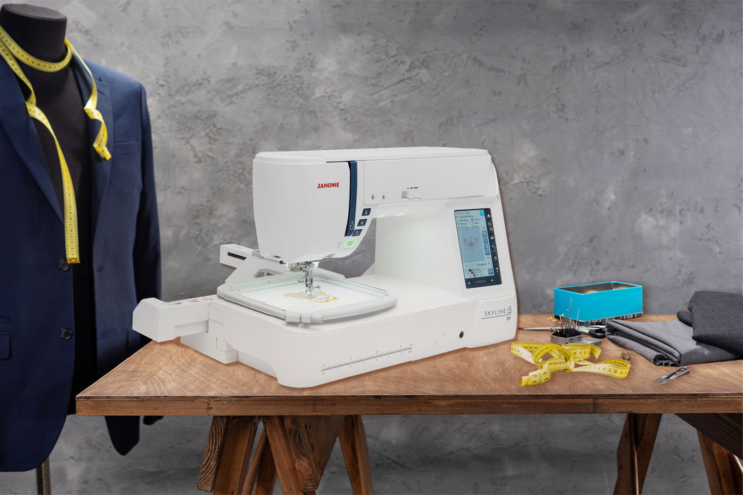 Janome S9 Skyline: High-End Sewing & Embroidery Machine + 3 Free Apps, 1-Year Training