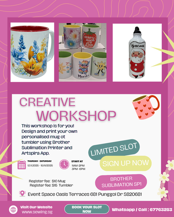 Creative Mug & Tumbler Workshop β Brother Sublimation Printing Experience