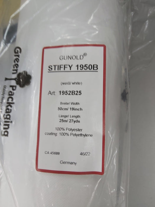 Always Neat Stabiliser Gunold Nonwovens - 1950B / 1952B25 White with Glue (Iron on) 1 Meter