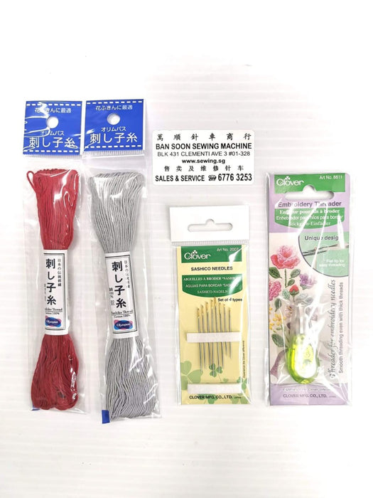 Sashiko Accessories Clover Threader and 1 pack of Needles with the Red Threads 2 skeins of Sashiko Embroidery threads Sashiko accessories Sashiko clover threader Sashiko needle A thread that is shiny, slippery, and easy to pierce. The blur mix is short pitch. Ideal for creating voluminous works. A thread suitable for sashiko and flower cloth that values the original texture of the thread. Made of 100% cotton with a gentle touch, it is easy to stab and can be widely used by beginners to advanced users.