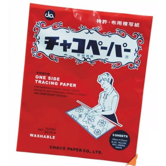 Chaco Tracing Paper, Washable, One sided, 5 colours. Made in Japan.