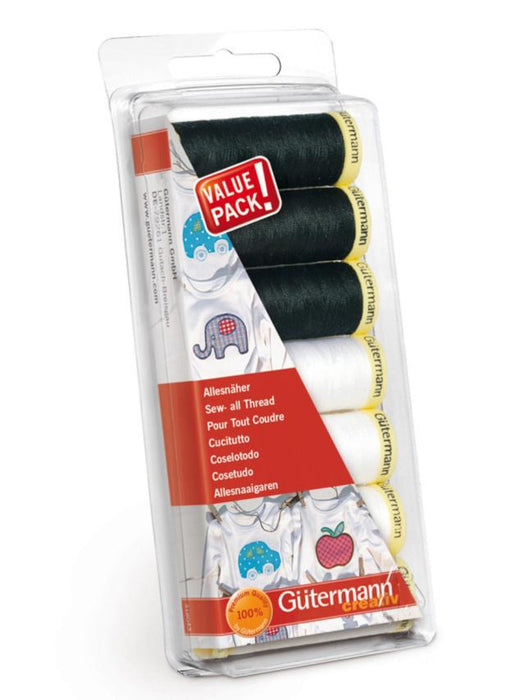 731110 | Black/White, 7 Reels Sew-all Thread 100 m, Premium Quality - Gutermann Made in Germany.