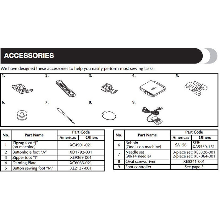 Brother AS2730S  Sewing Machine - Sewing Machine | Sewing Machine Singapore - Sewing.sg Standard Accessories
