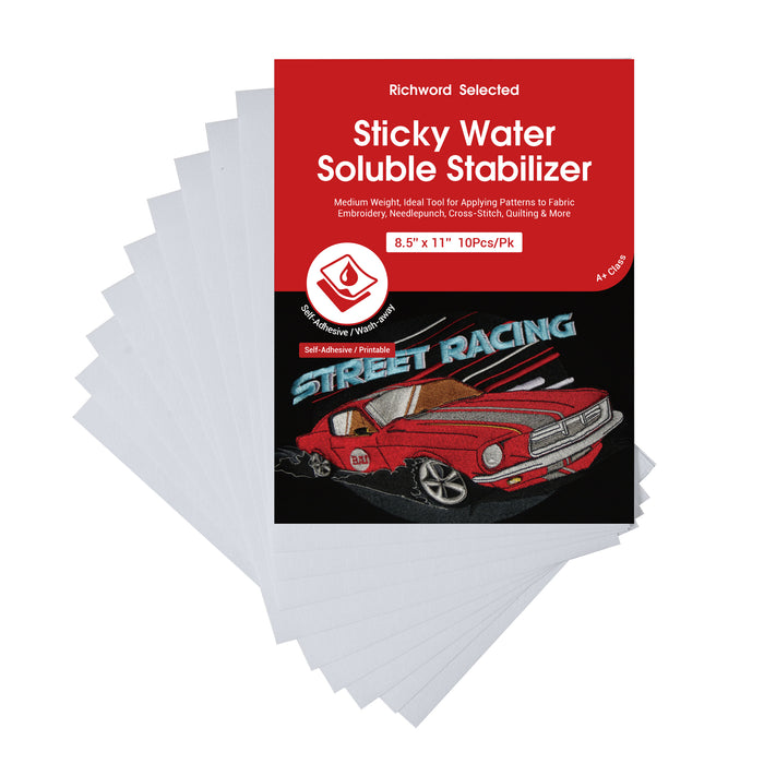 Richword Printable Water Soluble Stabilizer Paper 8.5”×11” – Sticky Wash-Away Embroidery Backing
