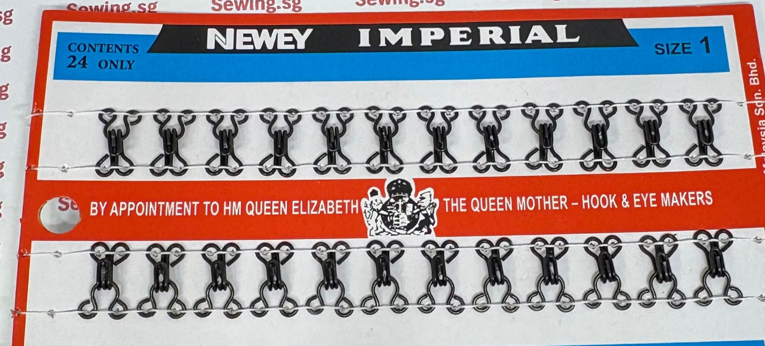Hook and Eye Set. Size 1, Size 2 - White or Black, Newey Imperial