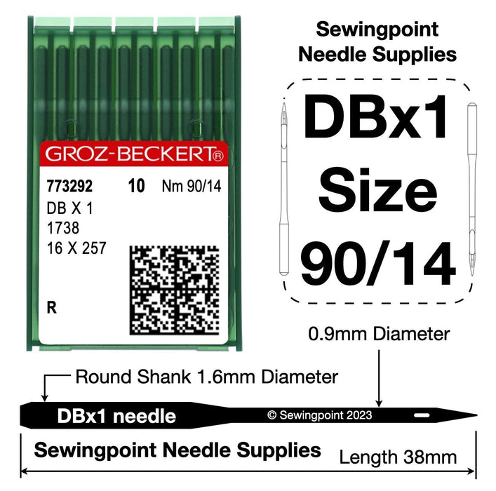 GROZ BECKERT INDUSTRIAL SEWING MACHINE NEEDLES DBX1 SIZE 14/90 (10pcs pack)