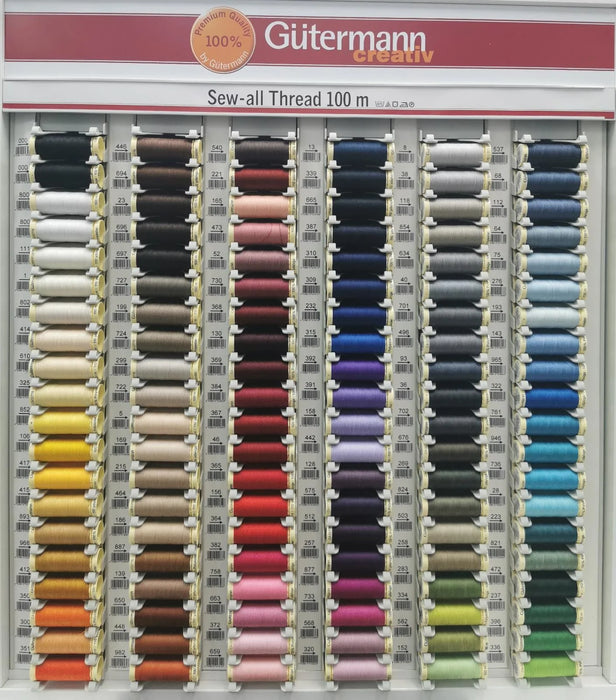 Gutermann Box, Creative Premium Quality 100% Polyester, Sew-all threads in complete set of 120 colours, including display Cabinet. Made in Germany. Export Packaging: 63x39x70H cm, Gross Weight: 20kg