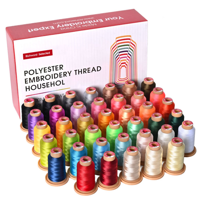 40 Colours Set Richword 108D/2 40wt Polyester Embroidery Thread – 800m (Household Embroidery Machine)