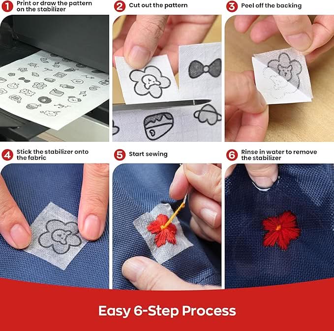 Richword Printable Water Soluble Stabilizer Paper 8.5”×11” – Sticky Wash-Away Embroidery Backing