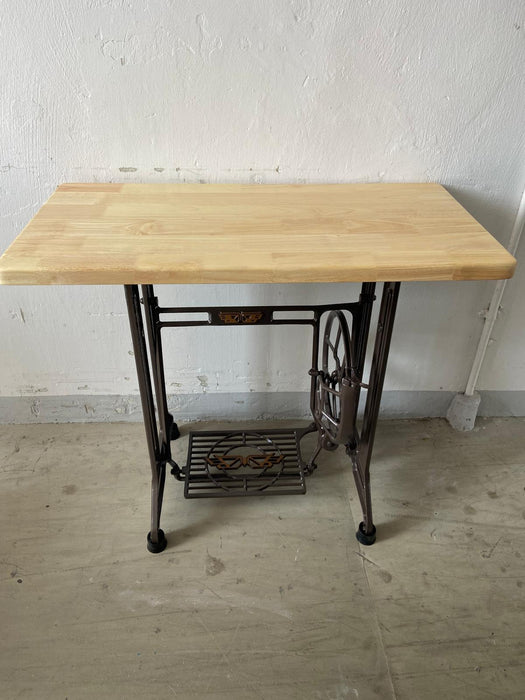 Solid Wood Tabletop with Vintage Metal Sewing Machine Treadle Base