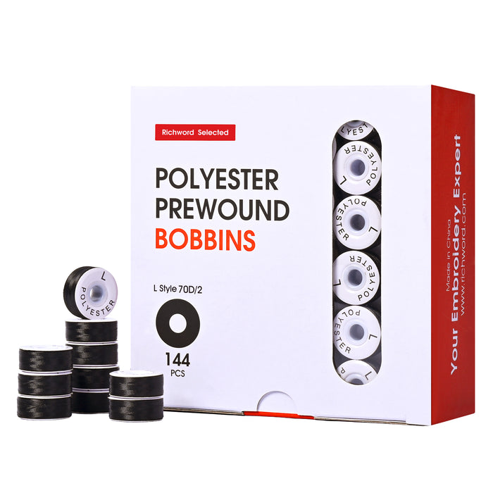 Style L Prewound Plastic Embroidery Bobbins 70D/2 (60WT)-Black
