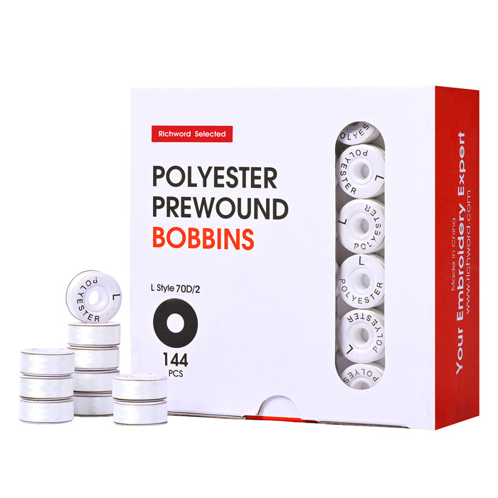 Style L Prewound Plastic Embroidery Bobbins 70D/2 (60WT)-White