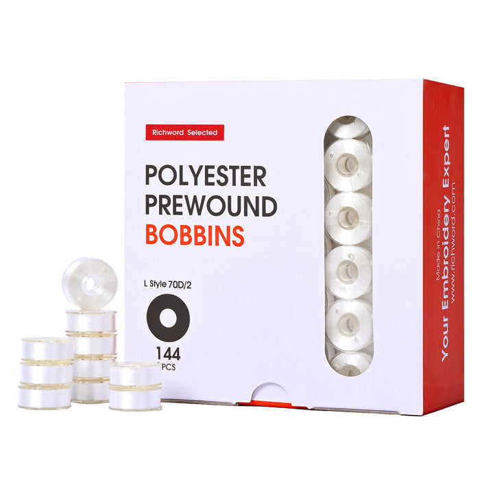 Style L Prewound Plastic Embroidery Bobbins 70D/2 (60WT)-White