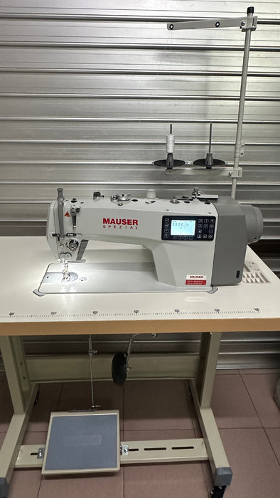 Mauser ML8126 Series Single Needle Lockstitch Sewing Machine, with Table and Stand, full view.