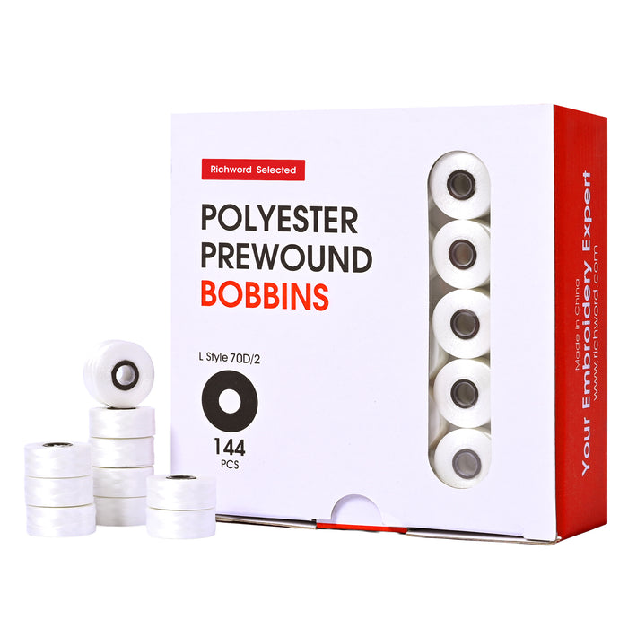 Style L Prewound Plastic Embroidery Bobbins 70D/2 (60WT)-White