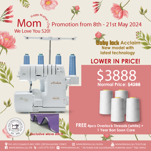 Mothers Day & 520 Promotion - GREAT DEAL Babylock Acclaim Air Jet thread delivery with Wave Stitch | BLES4 + FREE 4 Overlock Threads