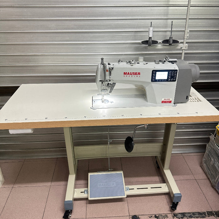 Mauser ML8126 Series Single Needle Lockstitch Sewing Machine, with Table and Stand.