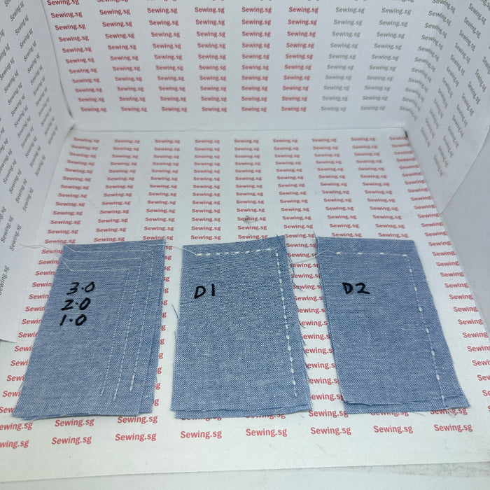Mauser ML8126 Series Sewing Machine with 3 stitch patterns, labeled D1, D2, and 1 mm to 3 mm stitch length.