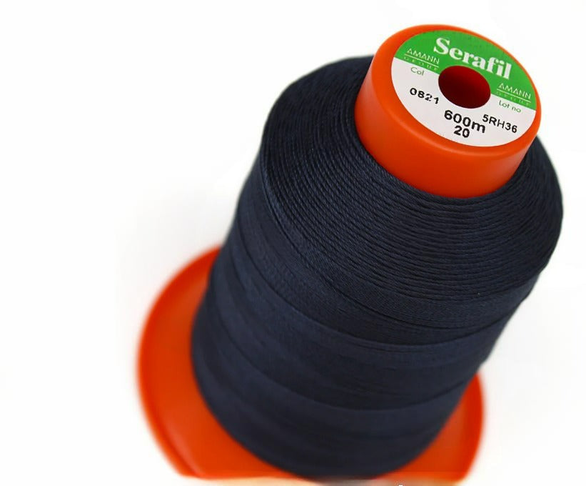 Serafil Threads - Dark Blue (Color Code 0821 - 600 Meter Size #20) - Threads for Shoes, Leather, Canvas and Upholstery Sewing
