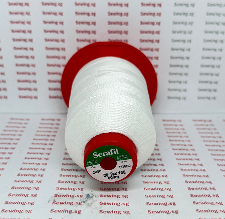 Serafil White Sewing Thread - Color 2000, Size #20 for Shoes & Leather