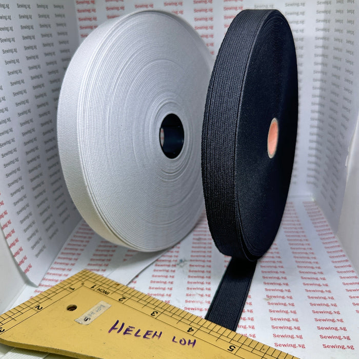 Elastic Band, 1.3mm thick, 3/4 inch or 19mm width, White or Black Color 