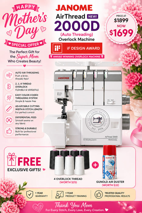 Janome AirThread 2000D (Auto Threading) Overlock Machine NEW! +Free Gifts