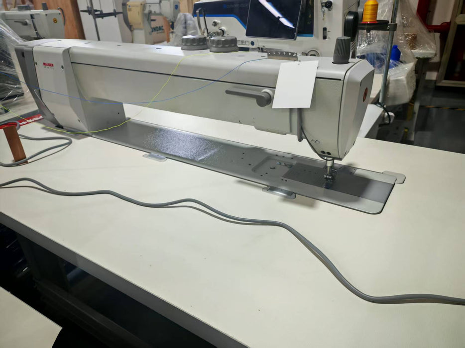 MH2645 -170242 -36 -75, Long-Arm Compound Feed, Extra Heavy Duty Lockstitch Sewing Machine, by Mauser Spezial. Back view.
