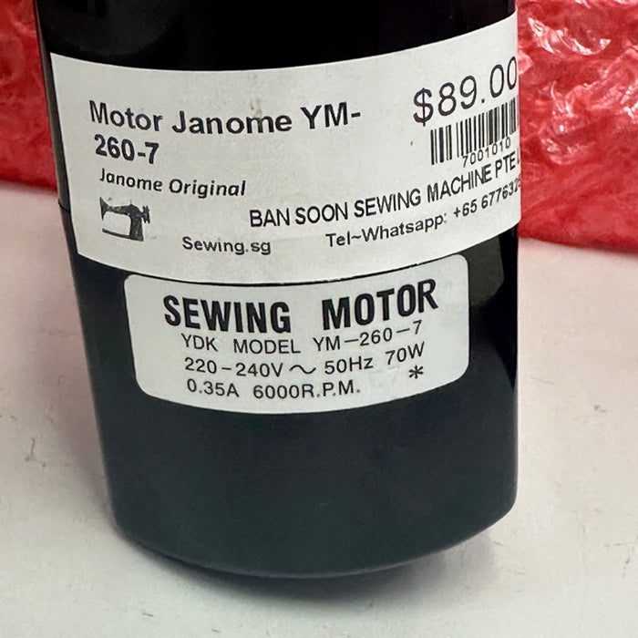 SEWING MOTOR
YDK Model: YM-260-7
220 - 240V ~ 50Hz 70W
0.35A 6000 R.P.M.