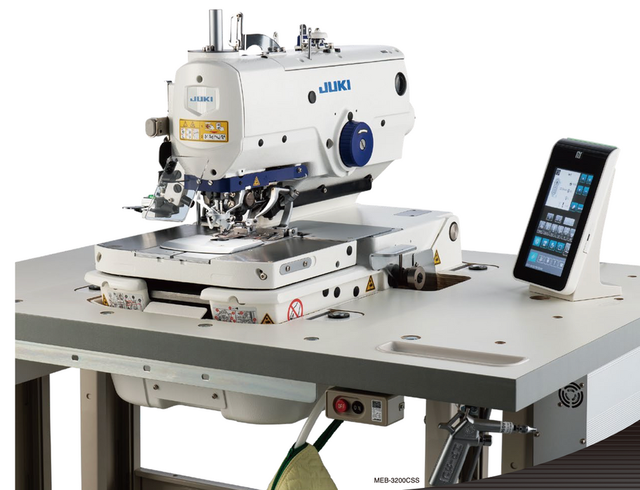 MEB-3200C |  Computer-controlled, Eyelet Buttonholing Sewing System ; Trimmer for Needle and Looper Thread with gimp