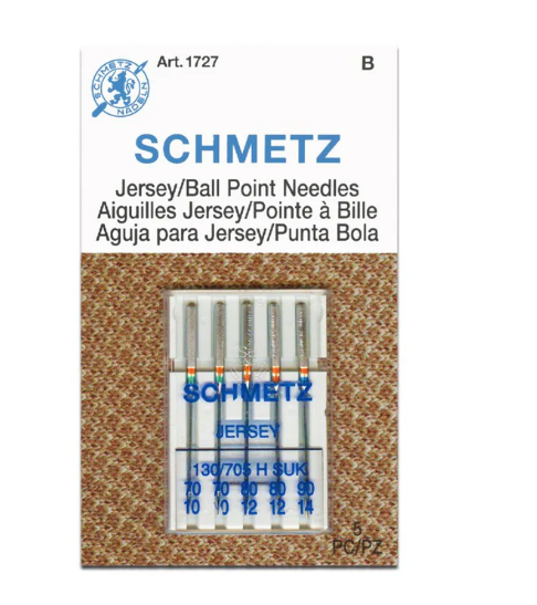 Schmetz Jersey Needles. A must use needles for stitching of Knitted fabric Medium ball point