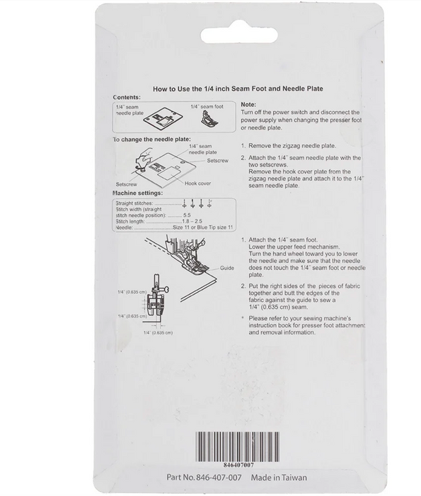 AcuFeed 1/4" Seam Foot w/ Needle Plate #846407007