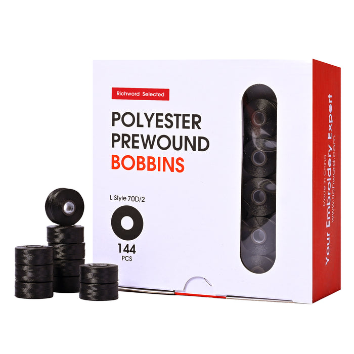 Style L Prewound Plastic Embroidery Bobbins 70D/2 (60WT)-Black