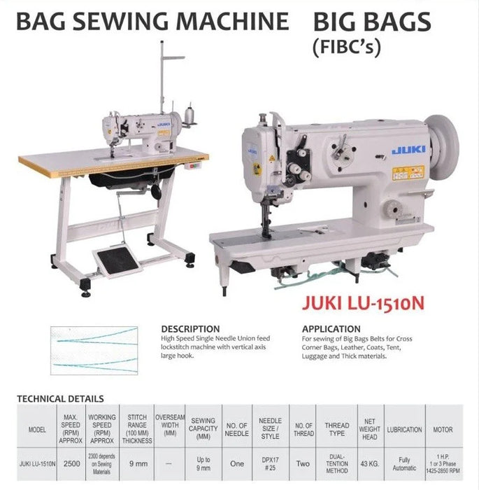 LU1510N70BBZZ / SC922AK / M51 / CP18C Walking Foot Sewing Machine with Servo Motor, Auto Lubrication, Thread Trim, Alternate Foot Lift (DL), M51N High-Torque AC Motor, SC-922AK Control Box, Complete with Tabletop and Stand