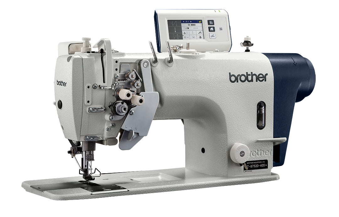 BROTHER T-8752D Twin Needle Split Needle Bar Direct Drive Lock Stitcher With Large Hook and Thread Trimmer Complete Set With Table , Stand and Castor Wheels