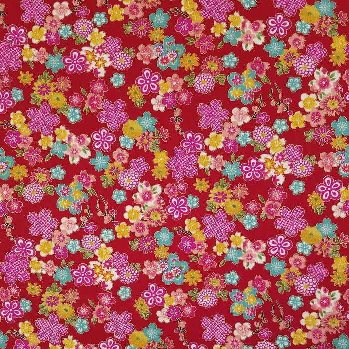 Japanese Fabric 100% Premium Cotton Sakura Brook Metallic Red