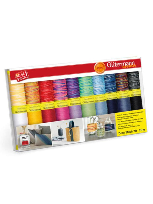INSTOCK Gutermann Creativ Premium Quality 100% Sew - 20 Reels Deco Stitch 70 Sorted By Colour In Sets Of 10 Solid And 10 Multicolour Threads- Made in Germany.