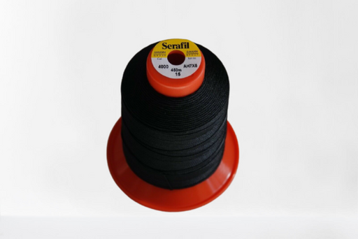 Serafil Threads - Black (Color Code: 4000 - 450meter Size #15) - Threads for Shoes, Leather, Canvas and Upholstery Sewing - Ban Soon Sewing Machine Pte Ltd
