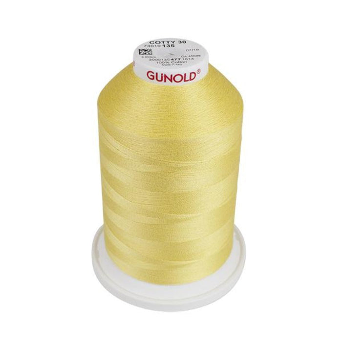 Gunold Embroidery Thread - COTTY 30 Pastel Yellow 135 100% Cotton Threads Natural Threads with Matt Finish