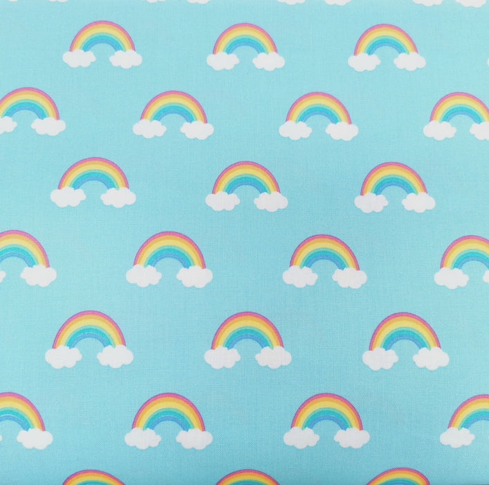 Fabric 100% Kona Cotton Happy Little Rainbow OEKO TEX Standard 100 Certified Happy Little Rainbow / Unicorn - Blue 1m x 44"