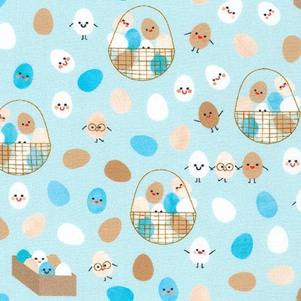 Limited Edition FQ - Farm to Table - Basket of Egg Blue AAK-20949-4 Fabric 100% Cotton