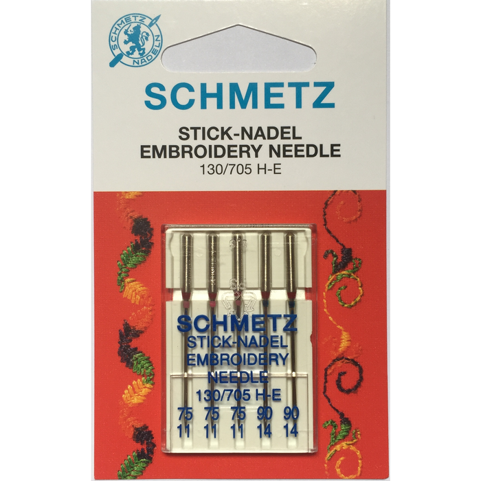 Schmetz Embroidery Needles Assortment Pack SCH712157 3x75/11; 2x90/14; 130/705H-E