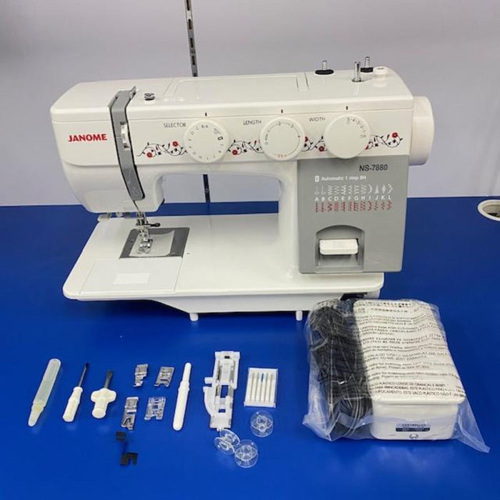 Janome NS - 7880 - Flat Bed Aluminium Body High Speed Sewing Machine, Top Loading Full Rotary Hook Bobbin System