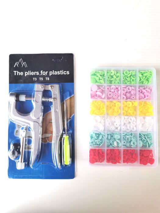 Snap Press Pliers Plastic Snap-On Buttons Fasteners. Installation Punch Poppers Attachment Setting Tools and Snap Buttons set